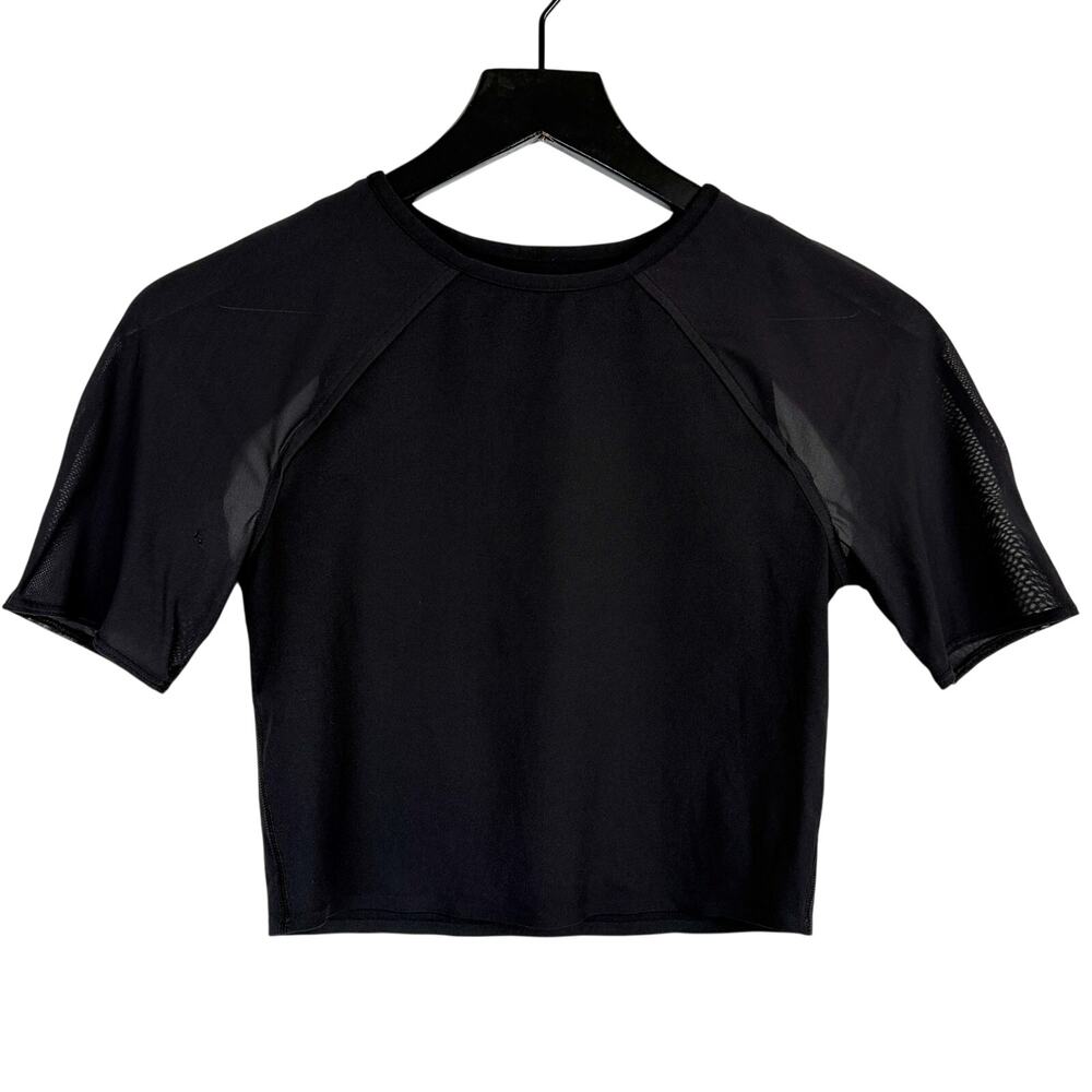 Lululemon Crop Open Shoulders Tee Shirt Black FLAWS - 4